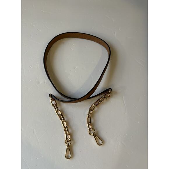 Michael Kors bag replacement leather/metal belt Brown Gold new - Picture 6 of 8